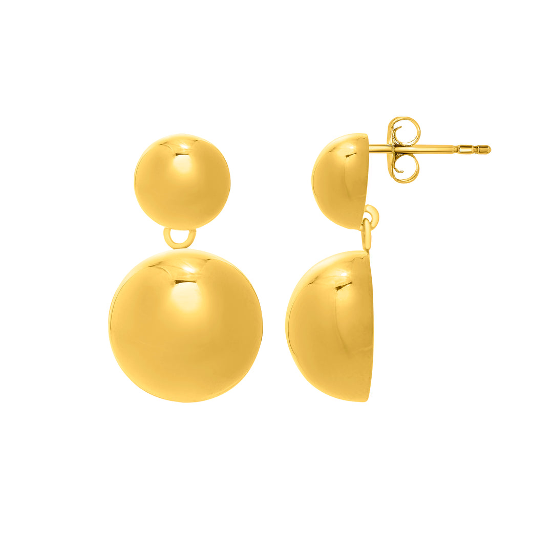 Gold Over Silver Puffed Round Button Drop Earrings