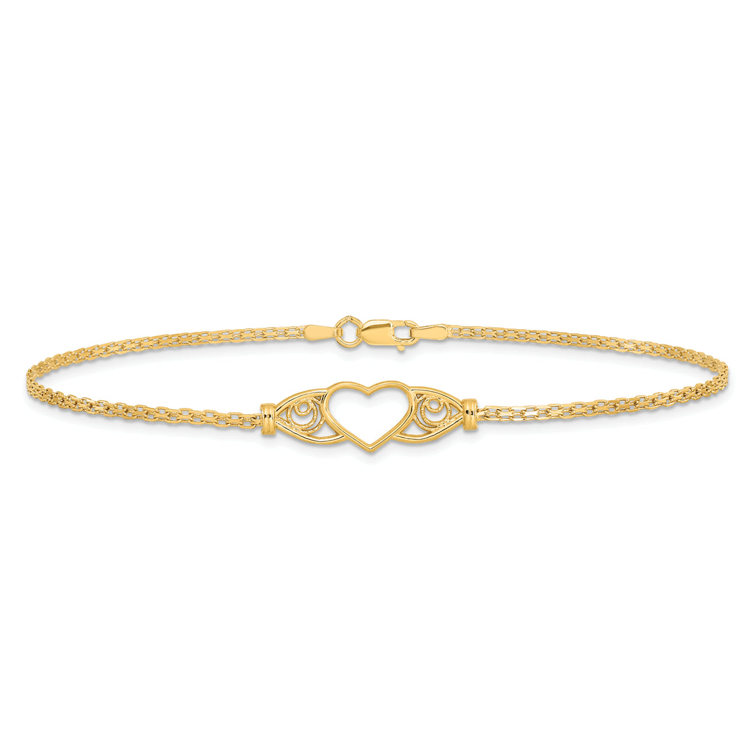 14k Polished Heart 10inch  Anklet