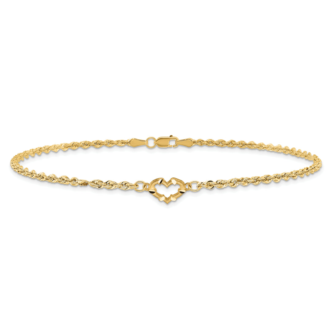 14k Diamond-cut Open Heart Rope 9inch Anklet