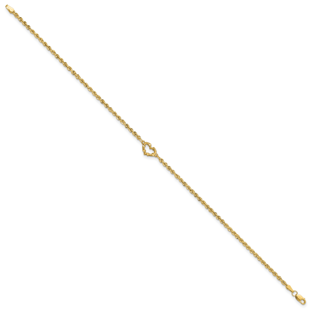 14k Diamond-cut Open Heart Rope 9inch Anklet