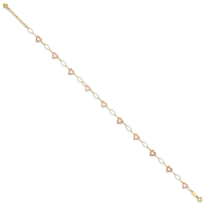 14k Two-tone Adjustable Heart 9in Plus 1in extension Anklet