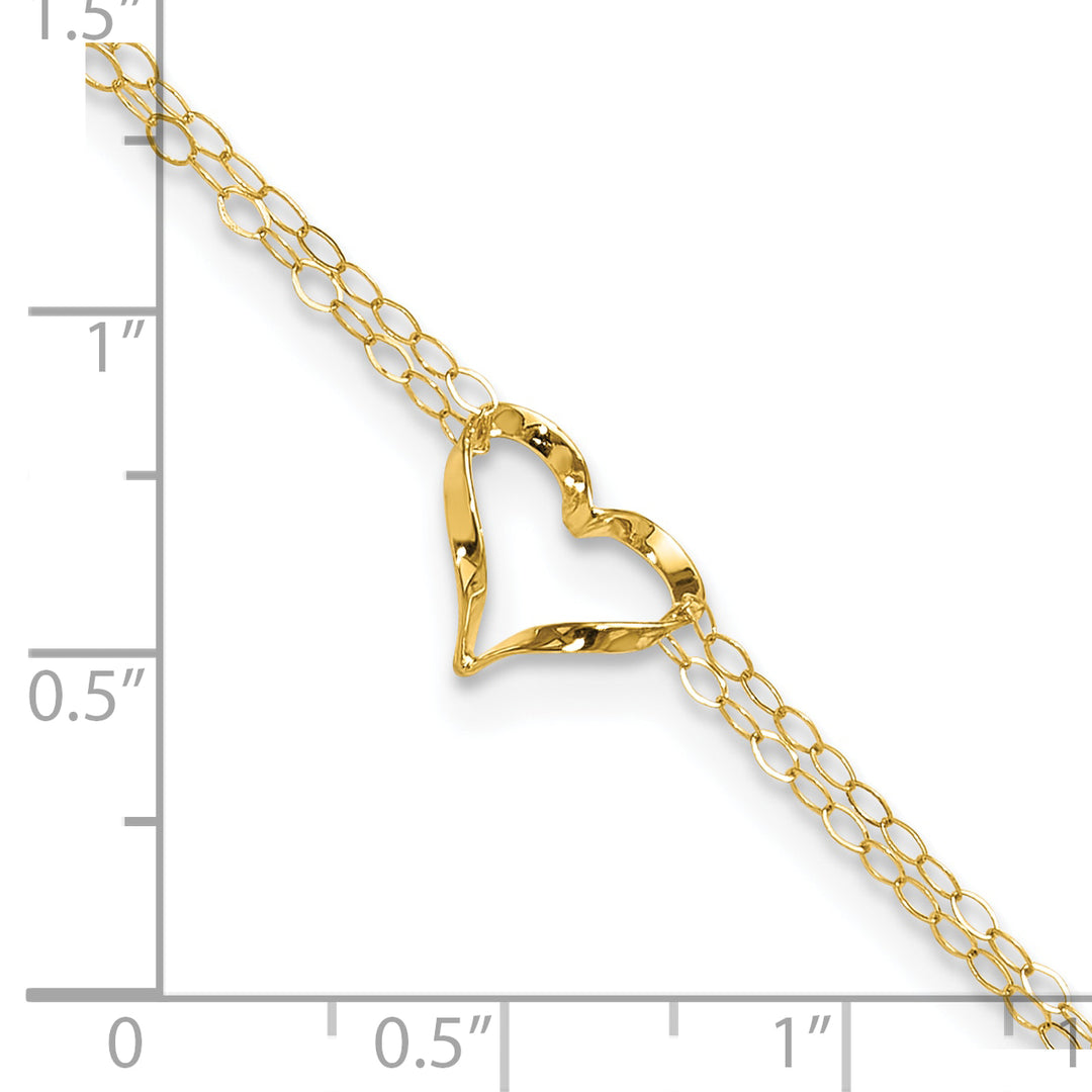 14k Double Strand Heart 9 Inch with 1 Inch extension Anklet
