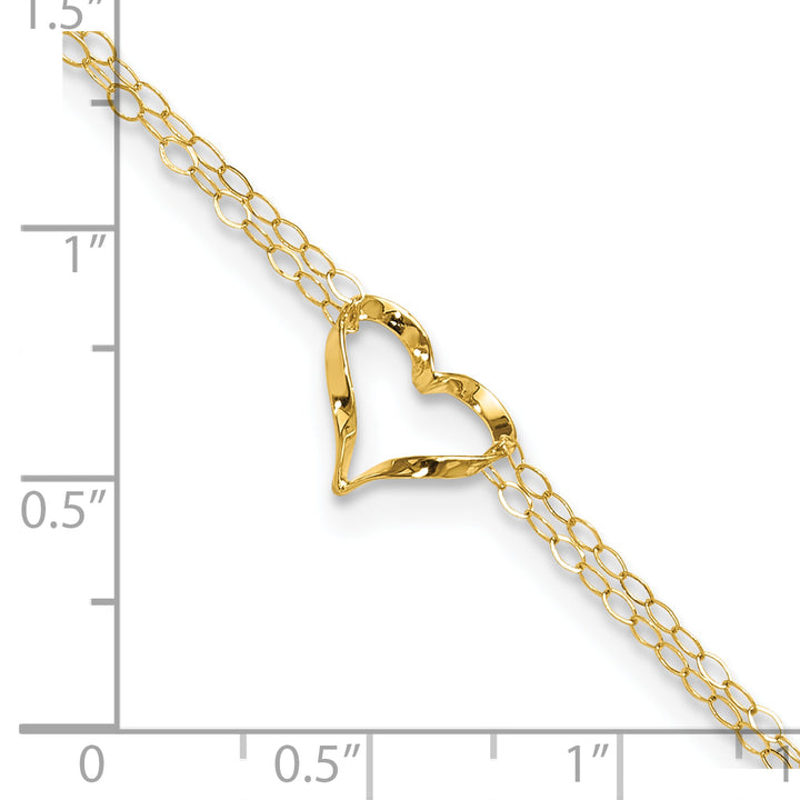 14k Double Strand Heart 9 Inch with 1 Inch extension Anklet