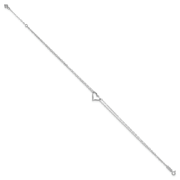 14k White Gold Double Strand Heart 9in Plus 1in ext. Anklet
