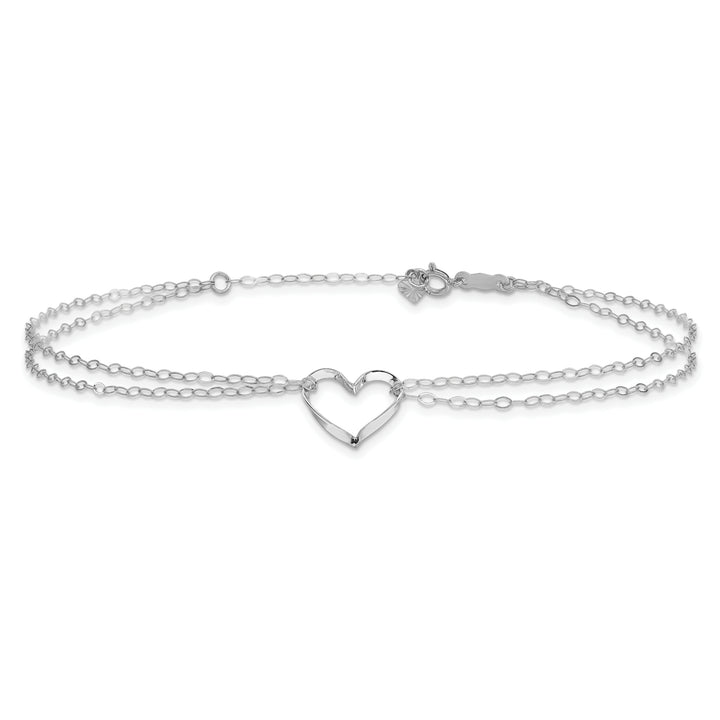 14k White Gold Double Strand Heart 9in Plus 1in ext. Anklet