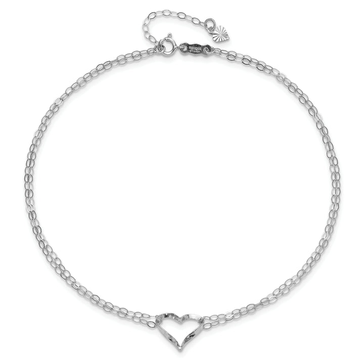 14k White Gold Double Strand Heart 9in Plus 1in ext. Anklet