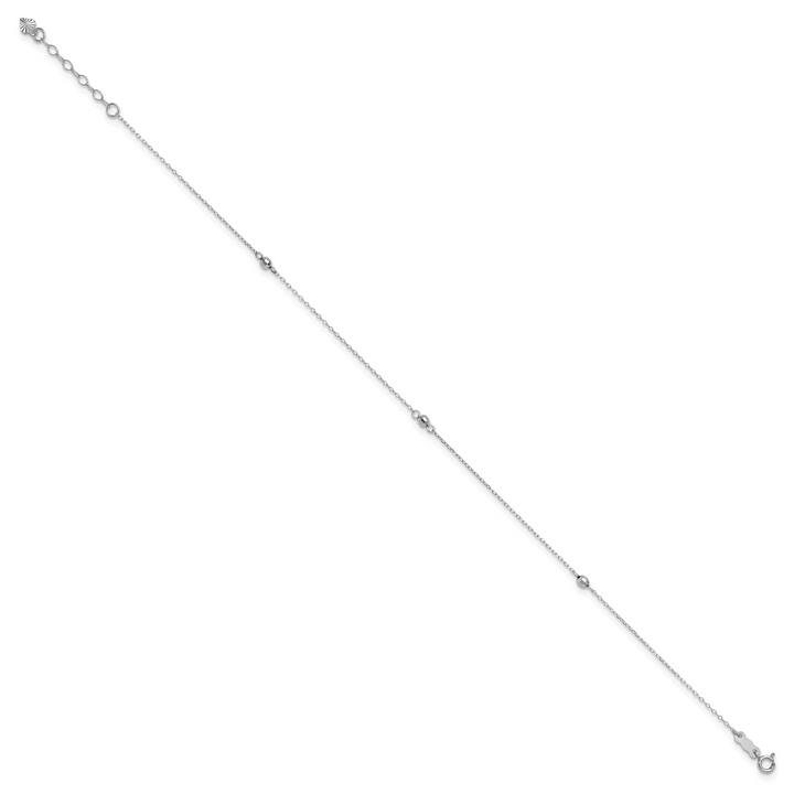14K White Gold Mirror Beaded 9in Plus 1in ext. Anklet