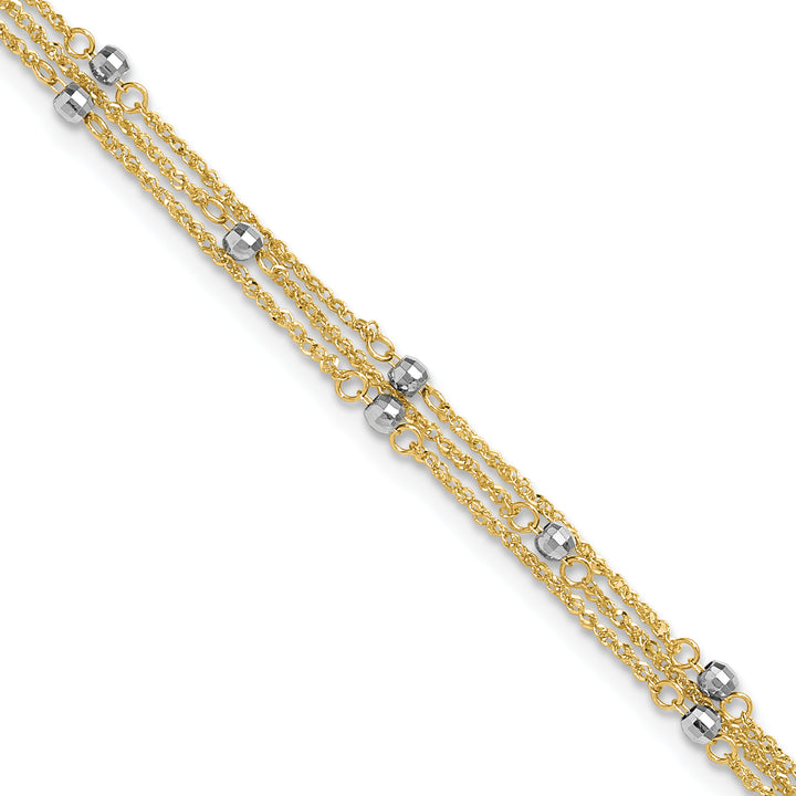 14k Two-tone Triple Strand 9in Plus 1in ext. Anklet