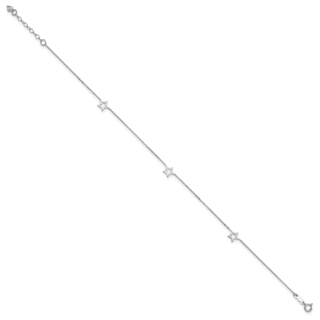 14K White Gold Adjustable Star 9in Plus 1in ext. Anklet