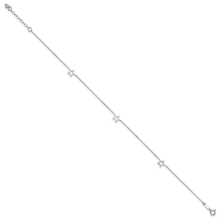 14K White Gold Adjustable Star 9in Plus 1in ext. Anklet