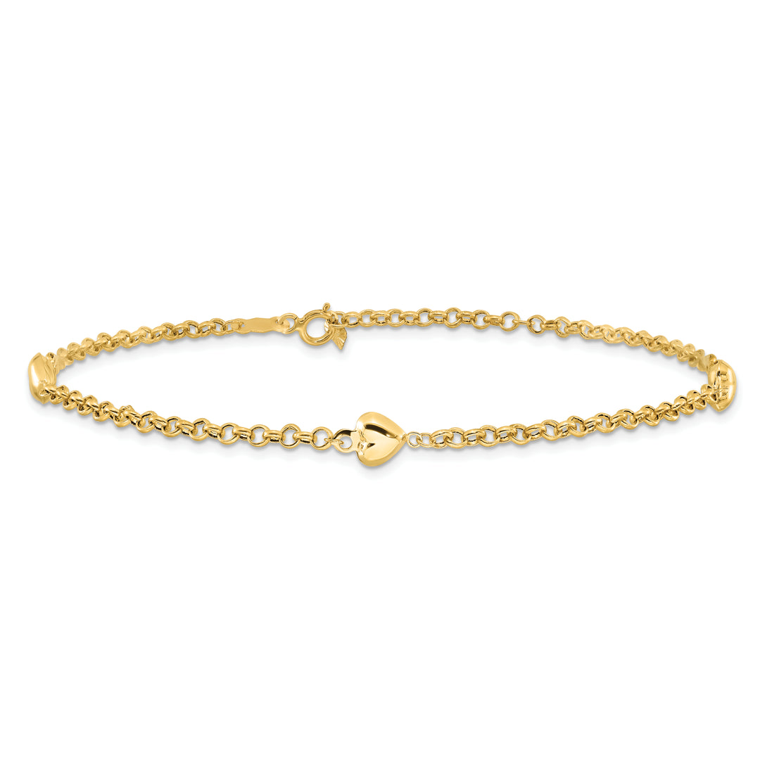 14k Puff Heart 10in Anklet