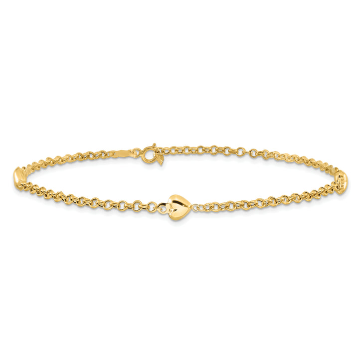 14k Puff Heart 10in Anklet