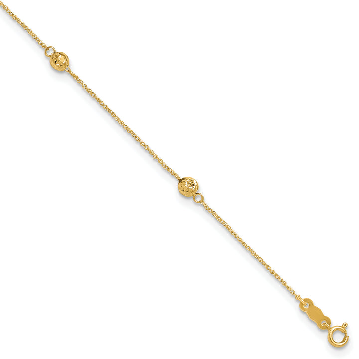 14k Diamond-cut Bead w/ 1in ext. Anklet