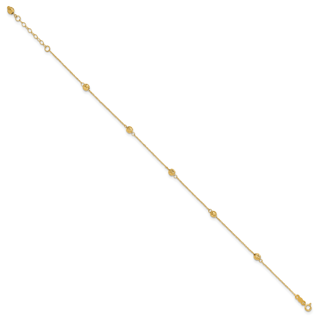 14k Diamond-cut Bead w/ 1in ext. Anklet