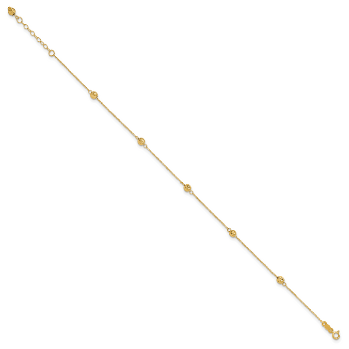 14k Diamond-cut Bead w/ 1in ext. Anklet