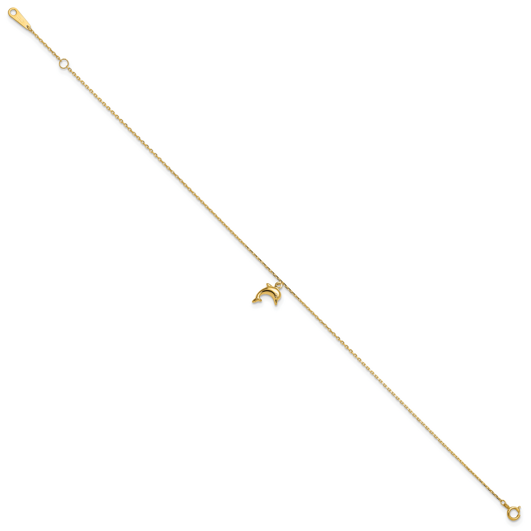14k Dolphin Charm 9in with 1in Extension Anklet