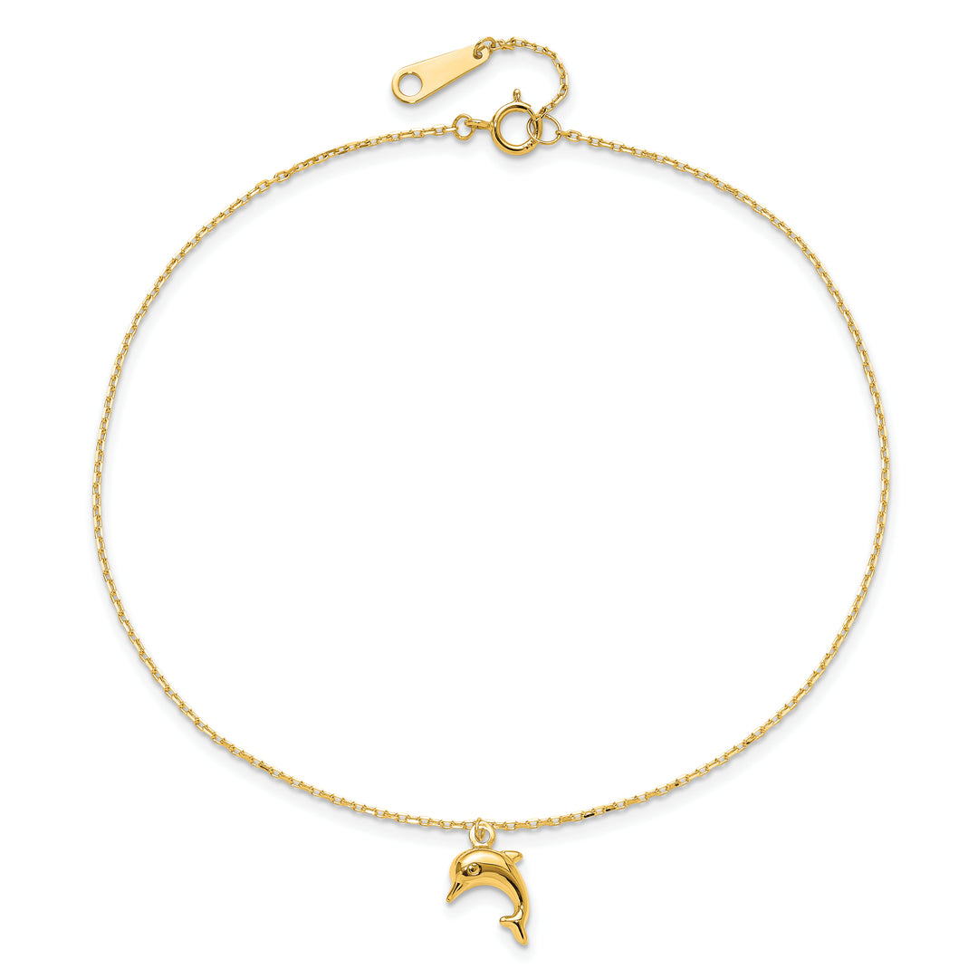 14k Dolphin Charm 9in with 1in Extension Anklet