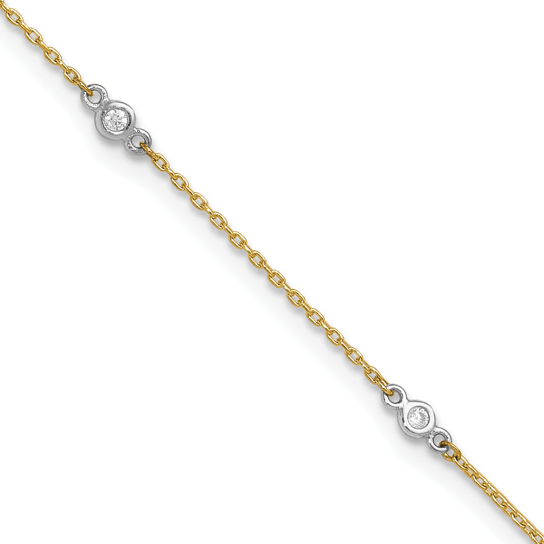 14k Two-tone CZ 9in Plus 1in ext. Anklet