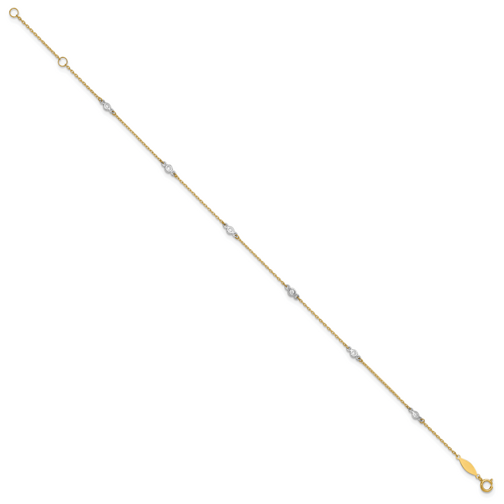 14k Two-tone CZ 9in Plus 1in ext. Anklet