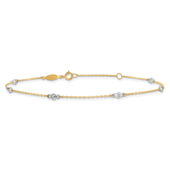 14k Two-tone CZ 9in Plus 1in ext. Anklet