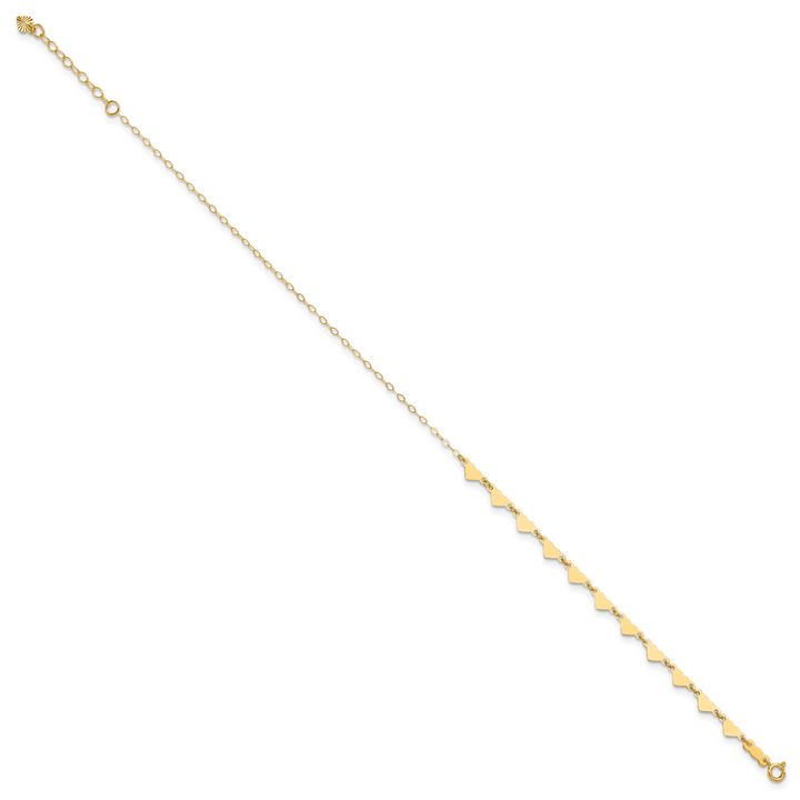 14K Oval Link Chain with Hearts 10in Plus 1in Ext Anklet