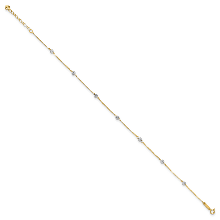 14K Two-tone Diamond-cut Beads 9in Plus 1in Ext. Anklet