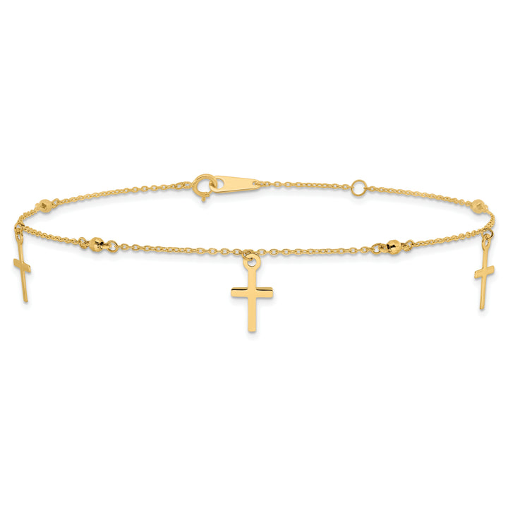 14k Polished and Diamond-cut Cross 9in Plus 1in ext. Anklet