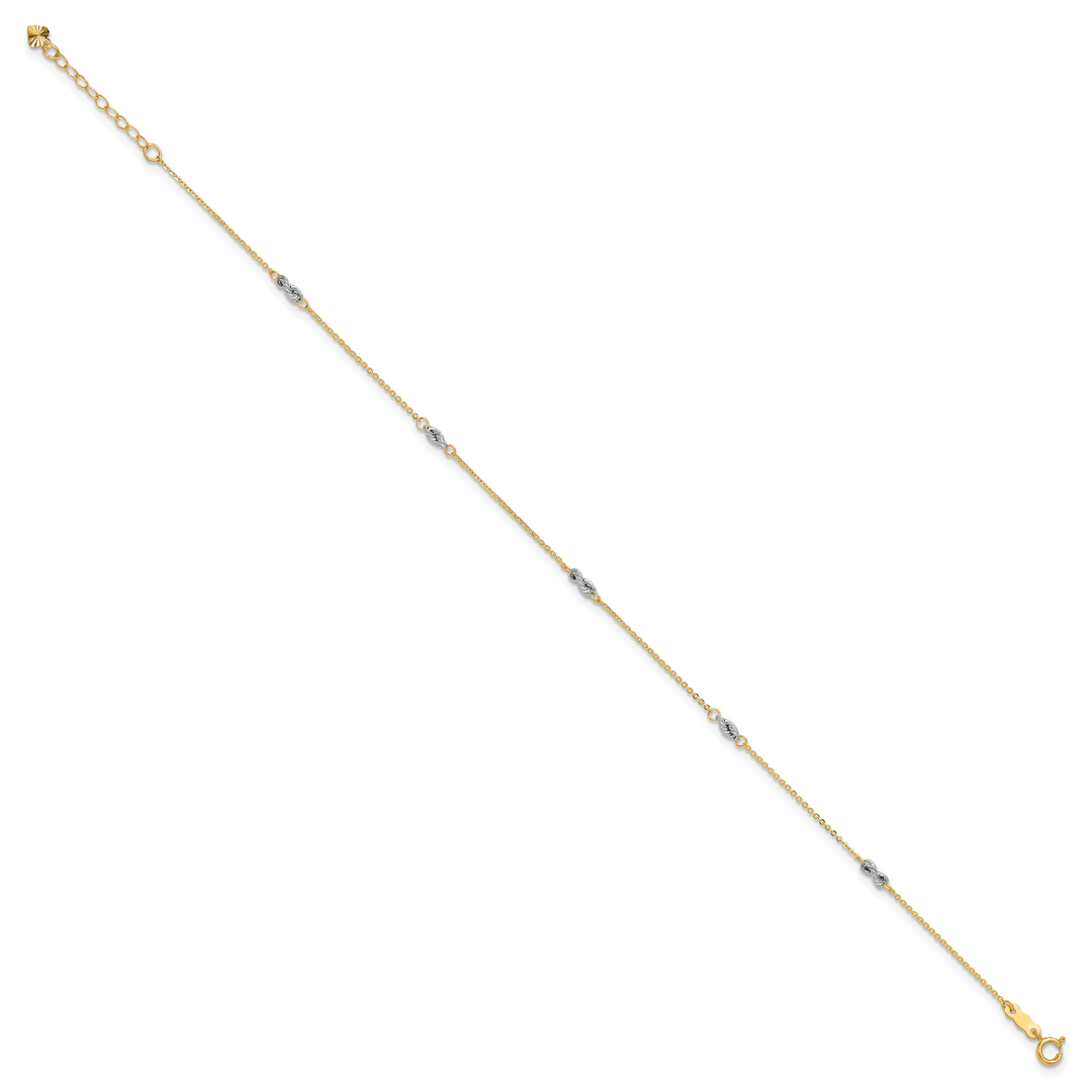 14K Two-tone Fancy 9in Plus 1in Ext Anklet