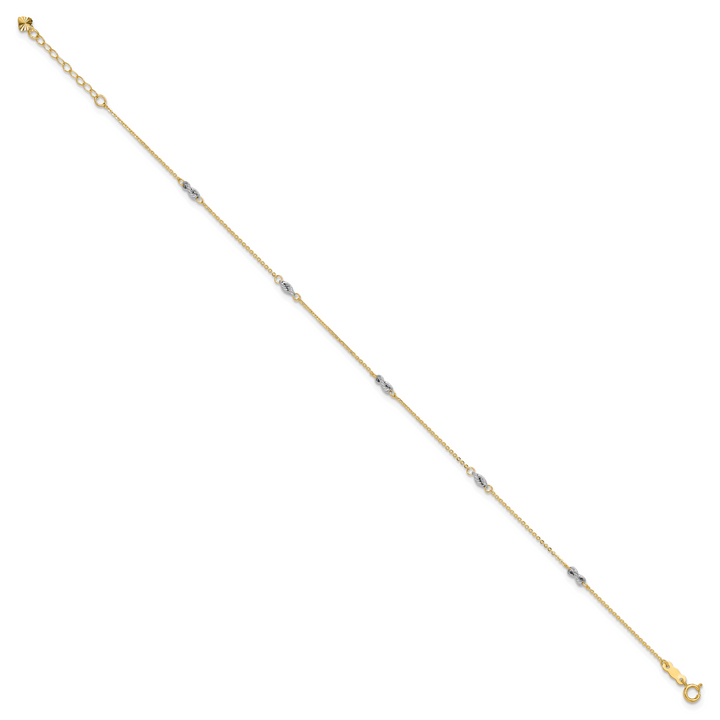 14K Two-tone Fancy 9in Plus 1in Ext Anklet