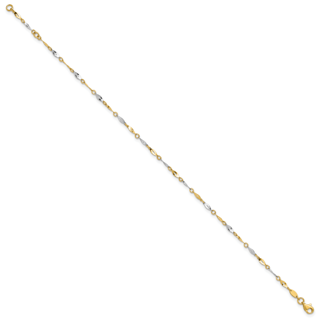 14K Two-Tone Polished 9in Plus 1in ext. Anklet