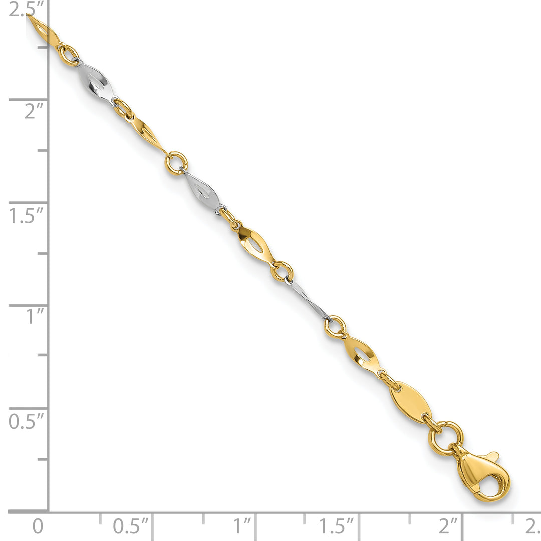 14K Two-Tone Polished 9in Plus 1in ext. Anklet