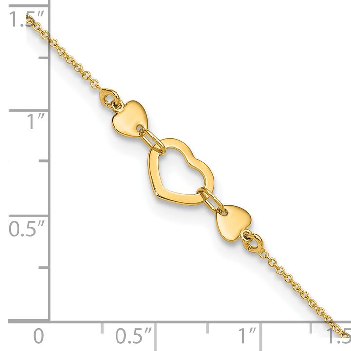 14k Polished Heart with 10in Plus .75in ext. Anklet