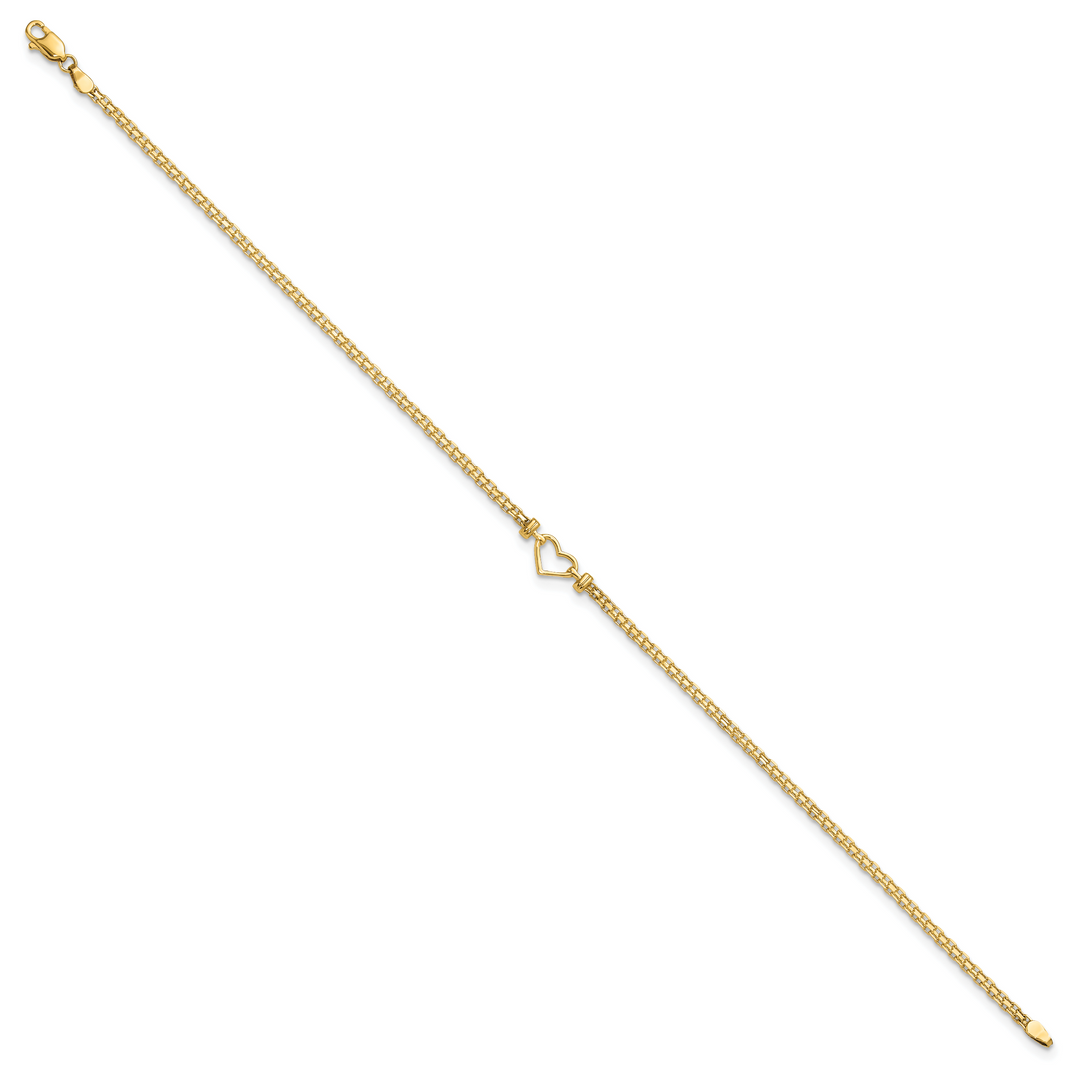 14k Polished Open-Heart 10inch Anklet