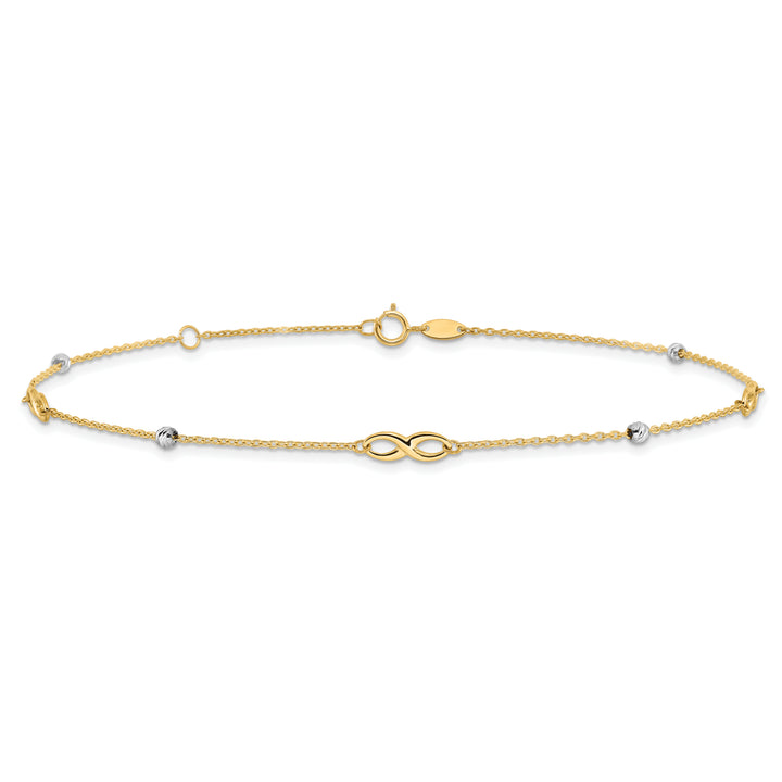 14K Two-Tone Diamond-cut Beads and Infinity 10in Plus 1in ext. Anklet