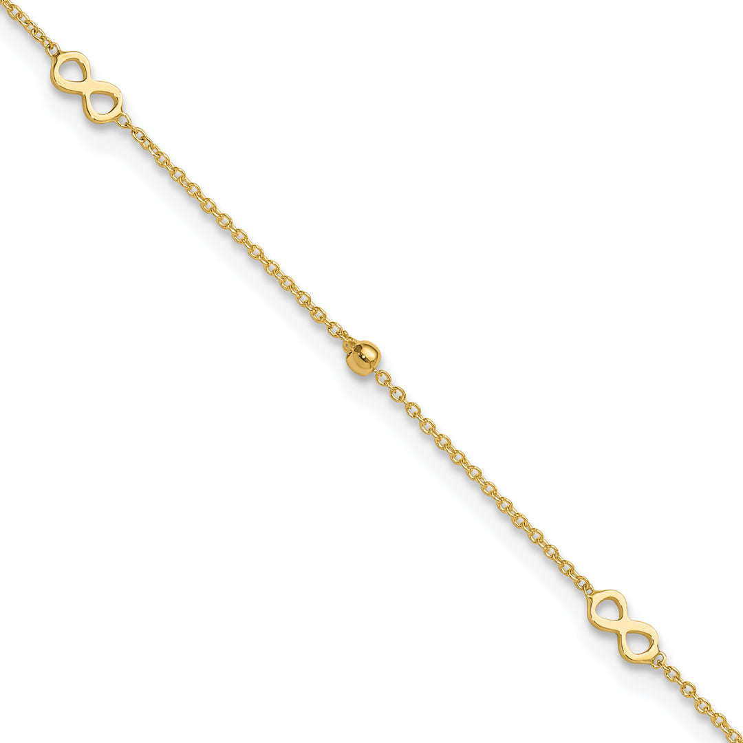 14K Polished Infinity 9in Plus 1in ext Anklet