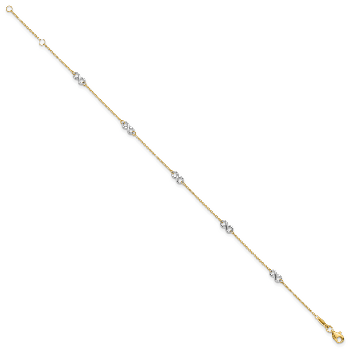 14K Two-tone Polished Infinity 9in Plus 1 in ext. Anklet