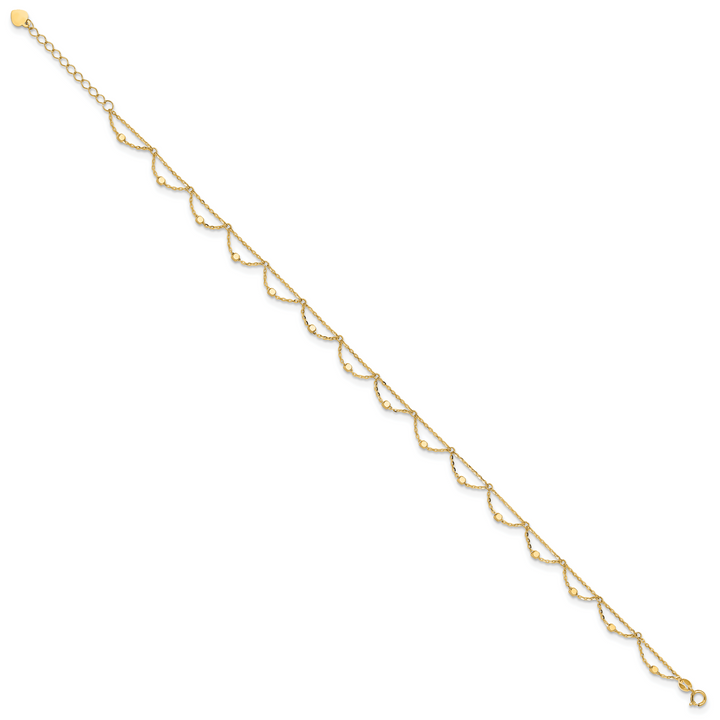 14K Polished and Diamond-cut Fancy 10in Plus 1.5in ext. Anklet