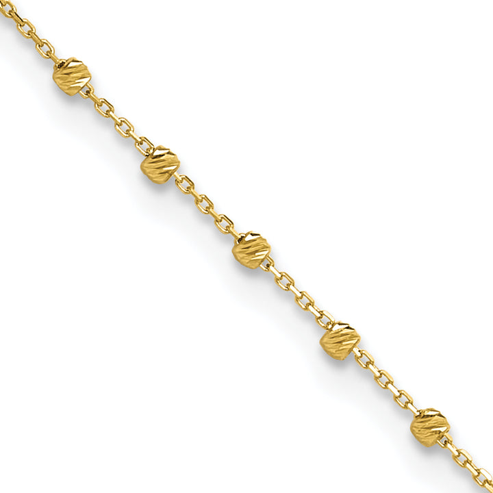 14K Polished Diamond-cut Beaded 9in Plus .75in ext. Anklet