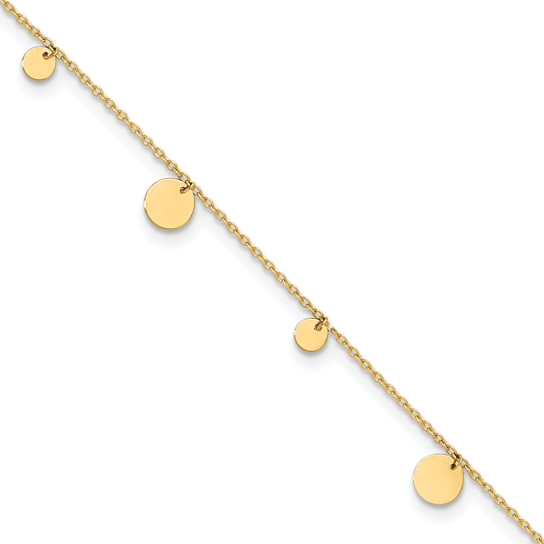 14K Polished Circles 9in Plus 1in ext. Anklet
