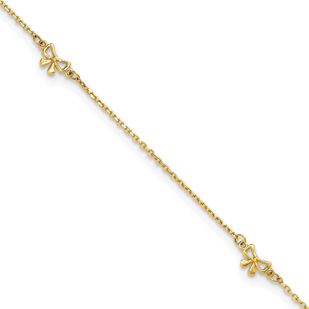 14k Polished Bows 9in Plus 1in ext. Anklet