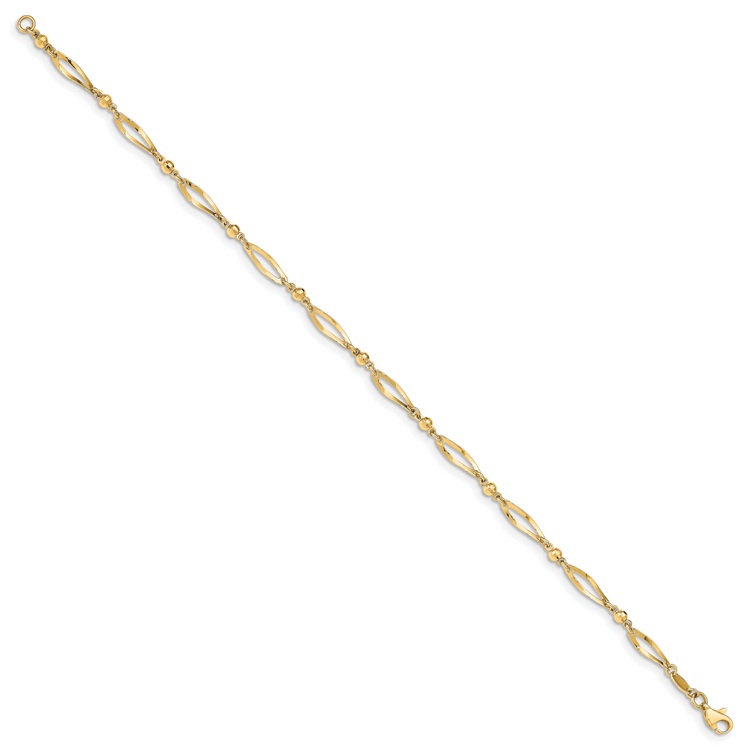 14k Polished and Diamond-cut 9in  Anklet