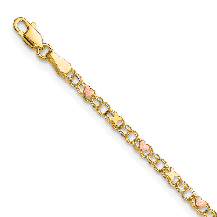 14k and Rose Xs and Hearts 10in Anklet
