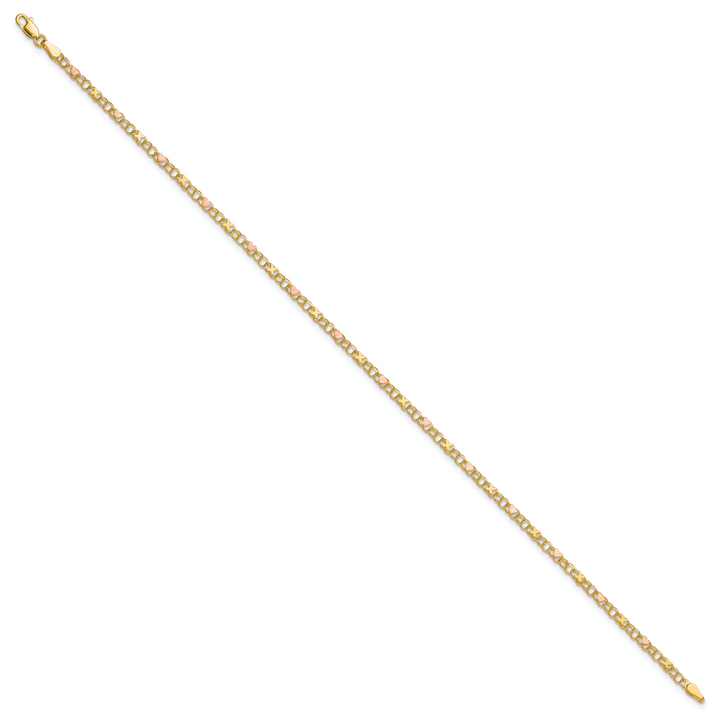 14k and Rose Xs and Hearts 10in Anklet