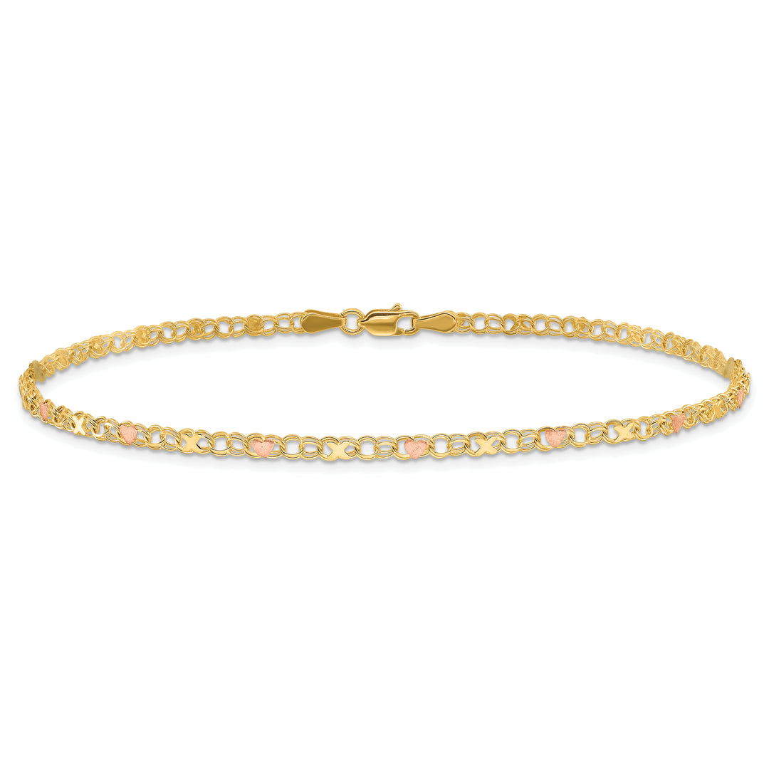 14k and Rose Xs and Hearts 10in Anklet