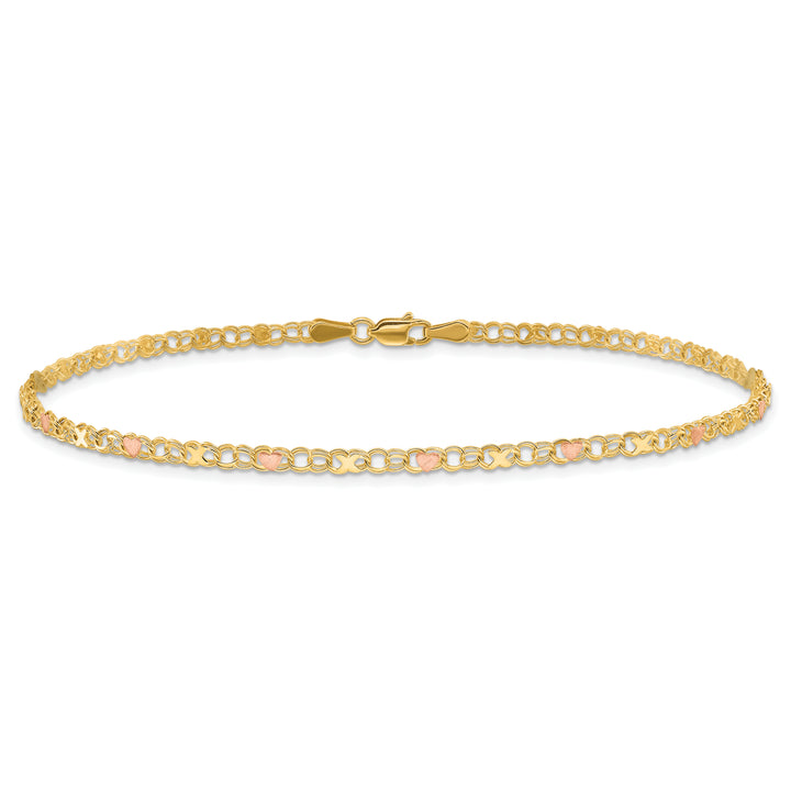 14k and Rose Xs and Hearts 10in Anklet