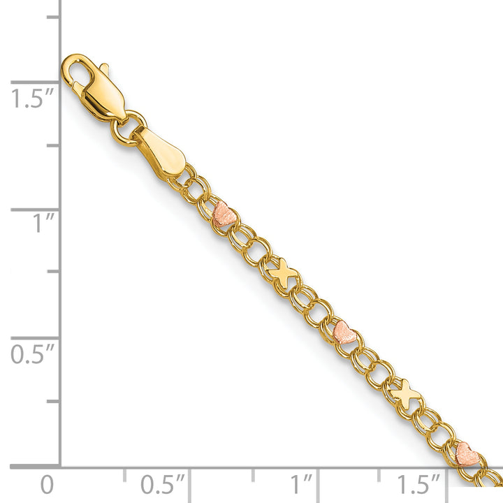 14k and Rose Xs and Hearts 10in Anklet