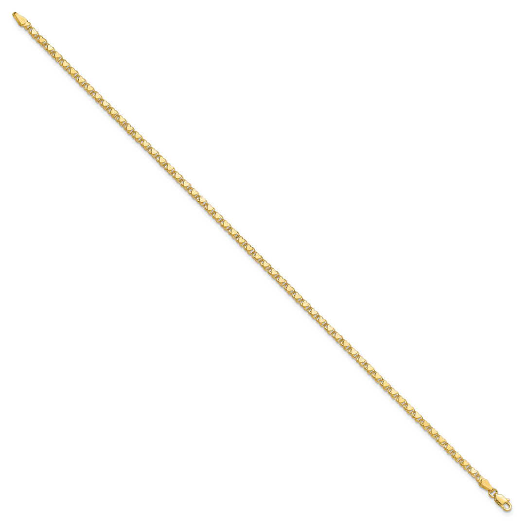 14k Polished Double-Sided Heart 10in Anklet