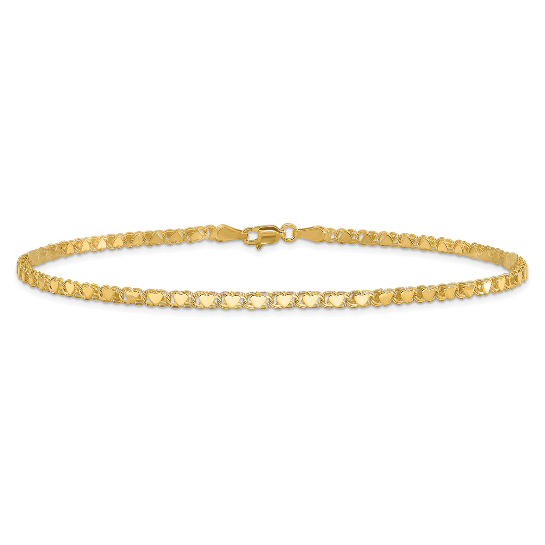 14k Polished Double-Sided Heart 10in Anklet