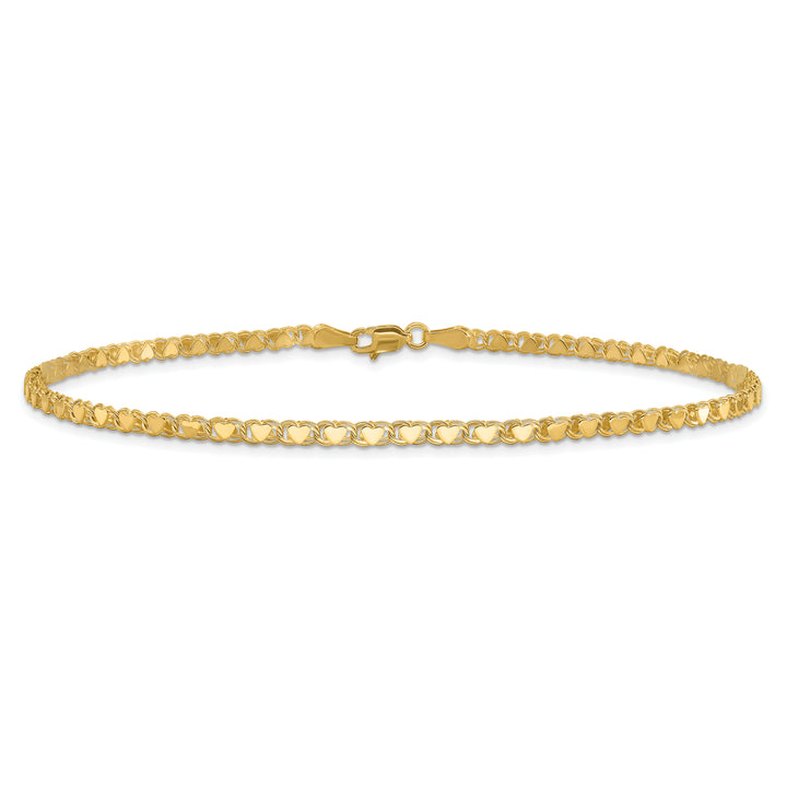 14k Polished Double-Sided Heart 10in Anklet