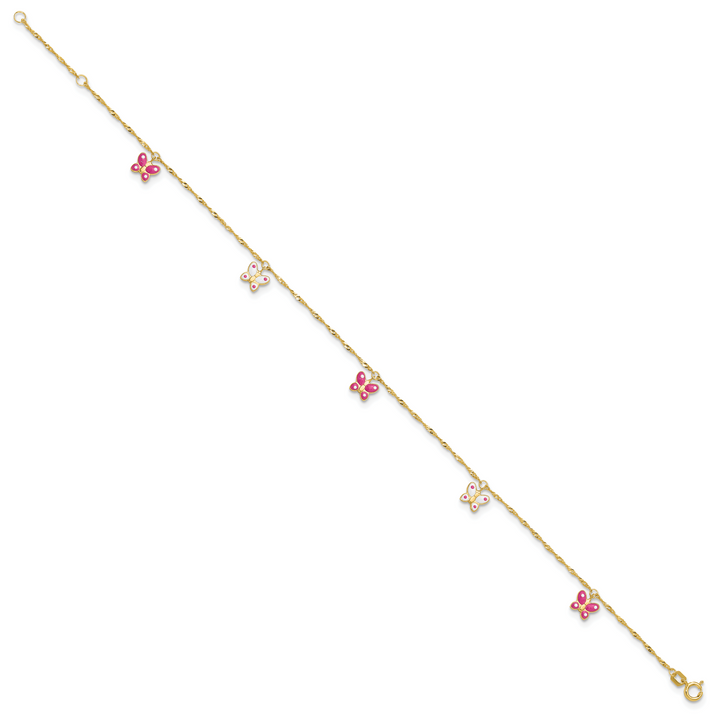 14k Enameled Butterfly 9in Plus 1in Ext Anklet